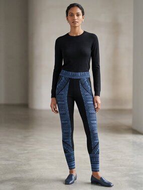 BCBG Max Azria Blue Black Knit Leggings Silk Blend Pattern Size S